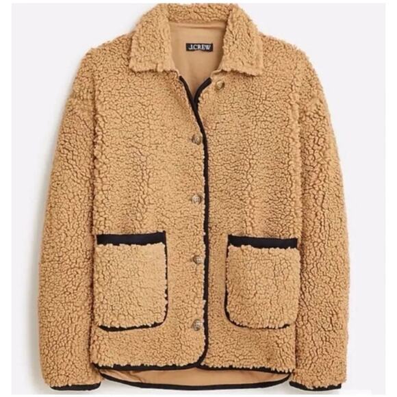 NWT J.CREW JACKET SHERPA BORG BARN CAMEL TAN BLACK LONGLINE MINIMALIST WINTER - Picture 3 of 13